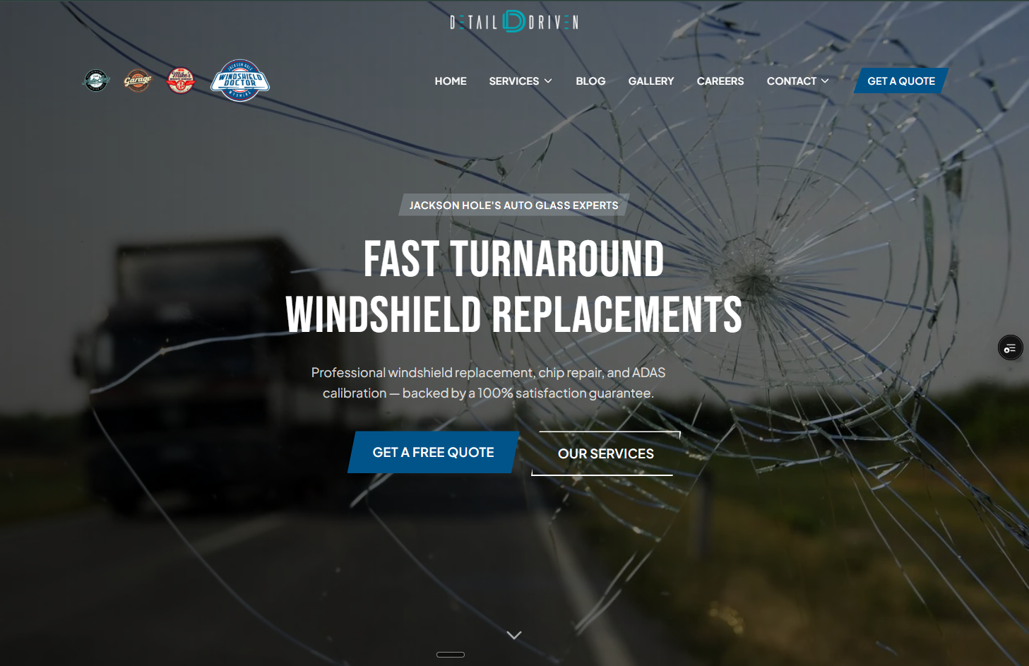 The Garage website hero showing Jackson Hole mechanic shop branding in the Detail Driven ecosystem