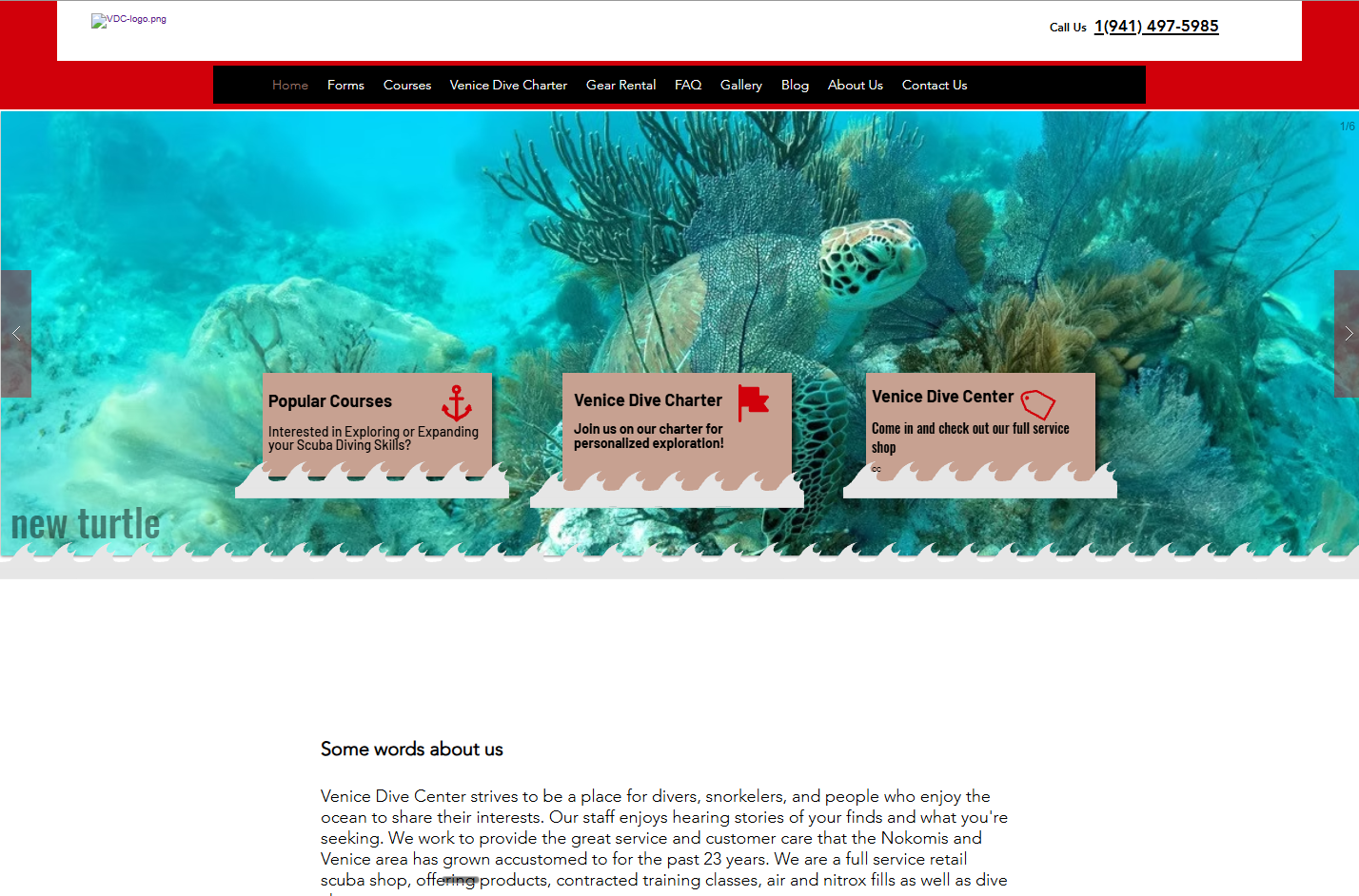 Old Venice Dive Center brochure website that was hard to use on mobile and had no online booking